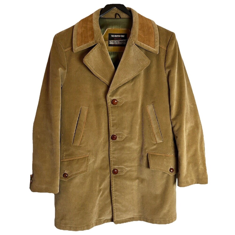 Vintage Sears The Country Coat Tan Corduroy Wool-Lined Jacket Blazer Mens 40Reg